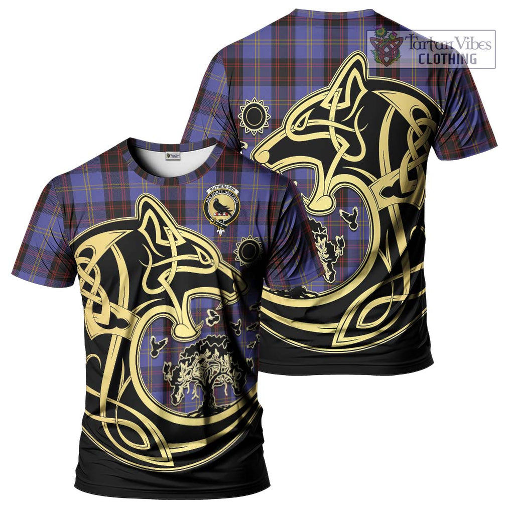 Rutherford Tartan T-Shirt with Family Crest Celtic Wolf Style Kid's Shirt - Tartan Vibes Clothing