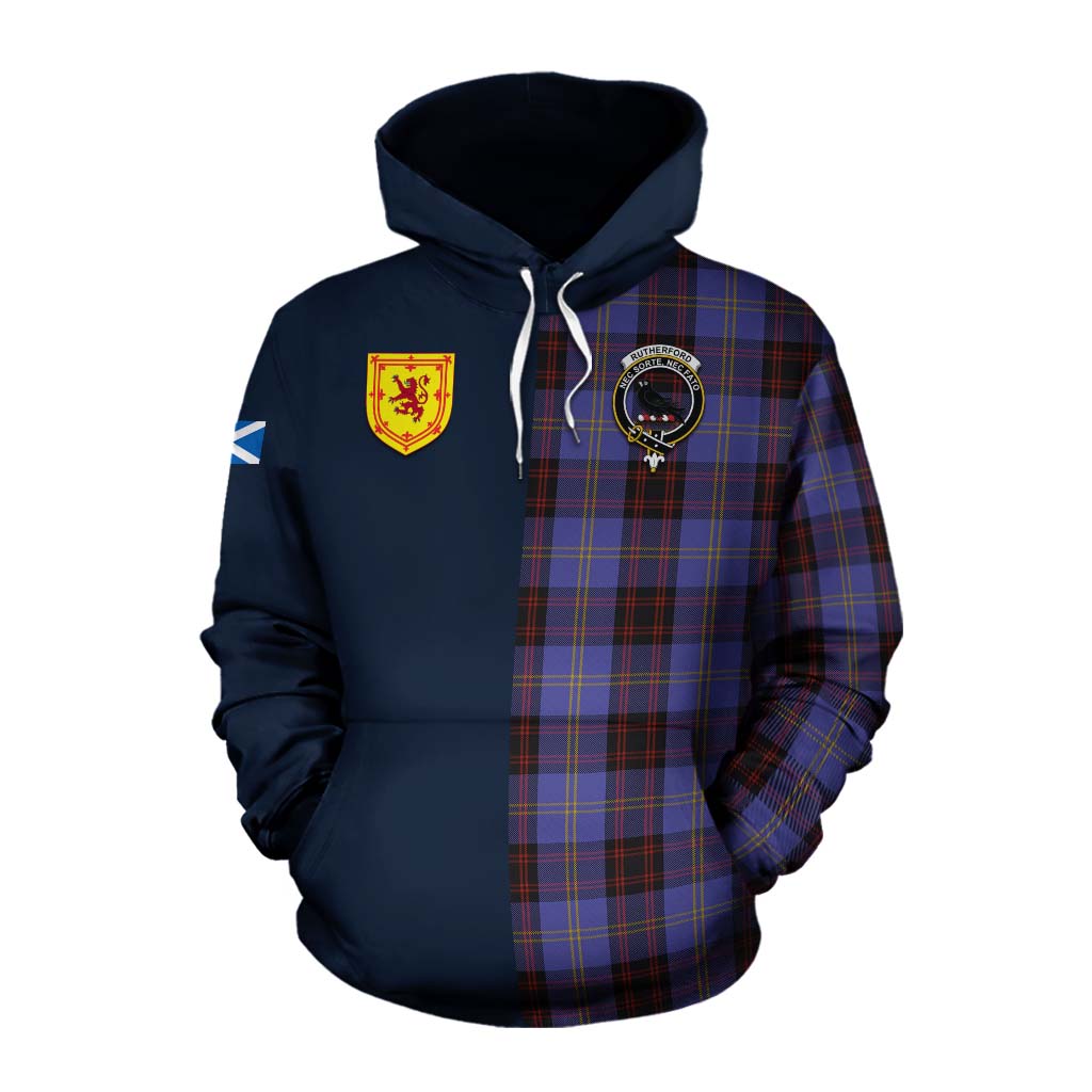 Tartan Vibes Clothing Rutherford Tartan Cotton Hoodie Alba with Scottish Lion Royal Arm Half Style