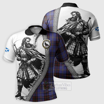 Rutherford Tartan Clan Crest Polo Shirt with Highlander Warrior Celtic Style