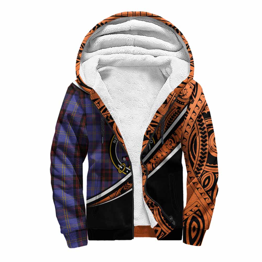 Tartan Vibes Clothing Rutherford Crest Tartan Sherpa Hoodie with Maori Tattoo Style - Orange Version