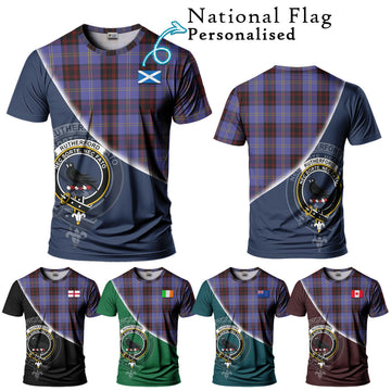 Rutherford Tartan T-Shirt with Personalised National Flag and Family Crest Half Style