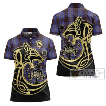 Rutherford Tartan Women's Polo Shirt with Family Crest Celtic Wolf Style