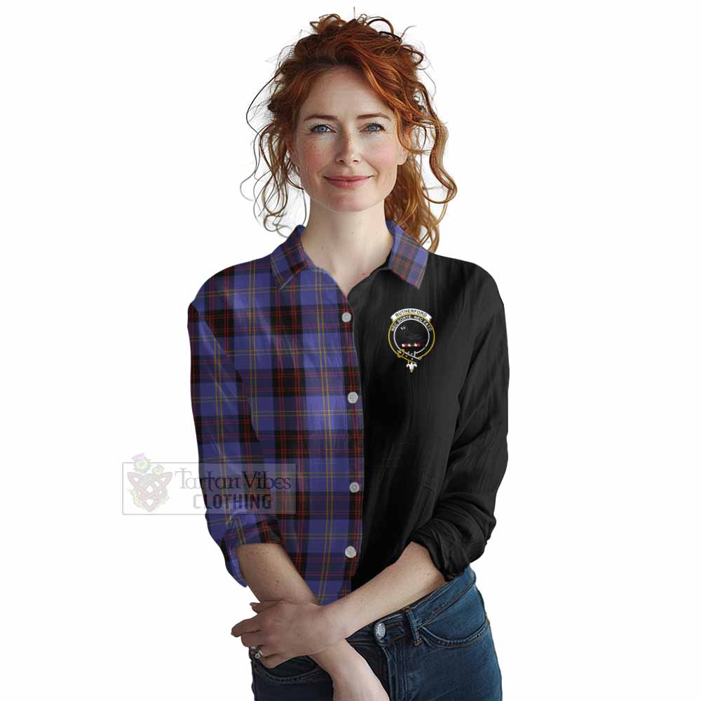 Tartan Vibes Clothing Rutherford Tartan Women's Casual Shirt with Family Crest and Half Of Me Style