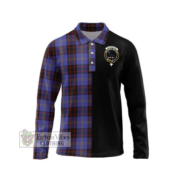 Rutherford Tartan Long Sleeve Polo Shirt with Family Crest and Half Of Me Style