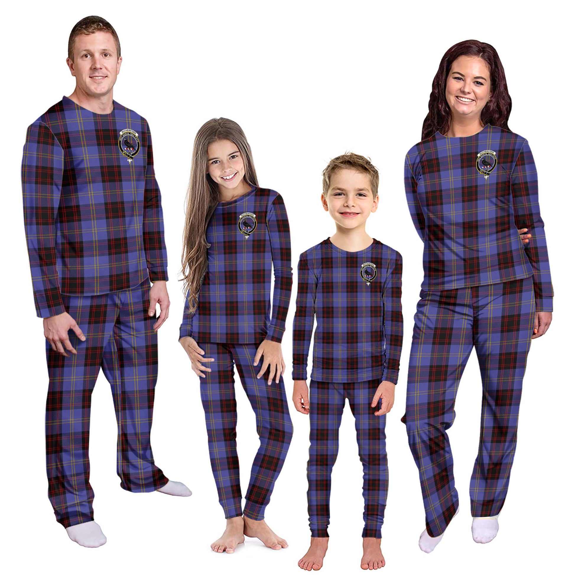 Rutherford Tartan Pajamas Family Set with Family Crest - Tartanvibesclothing