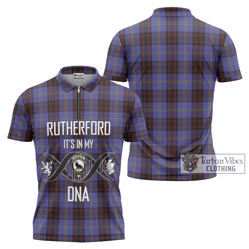 Rutherford Tartan Zipper Polo Shirt with Family Crest DNA In Me Style Unisex - Tartanvibesclothing Shop