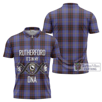 Rutherford Tartan Zipper Polo Shirt with Family Crest DNA In Me Style