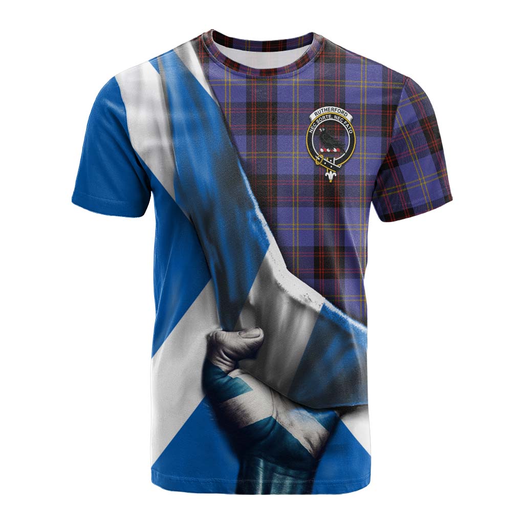 Tartan Vibes Clothing Rutherford Tartan Cotton T-shirt with Family Crest Scotland Patriotic Style