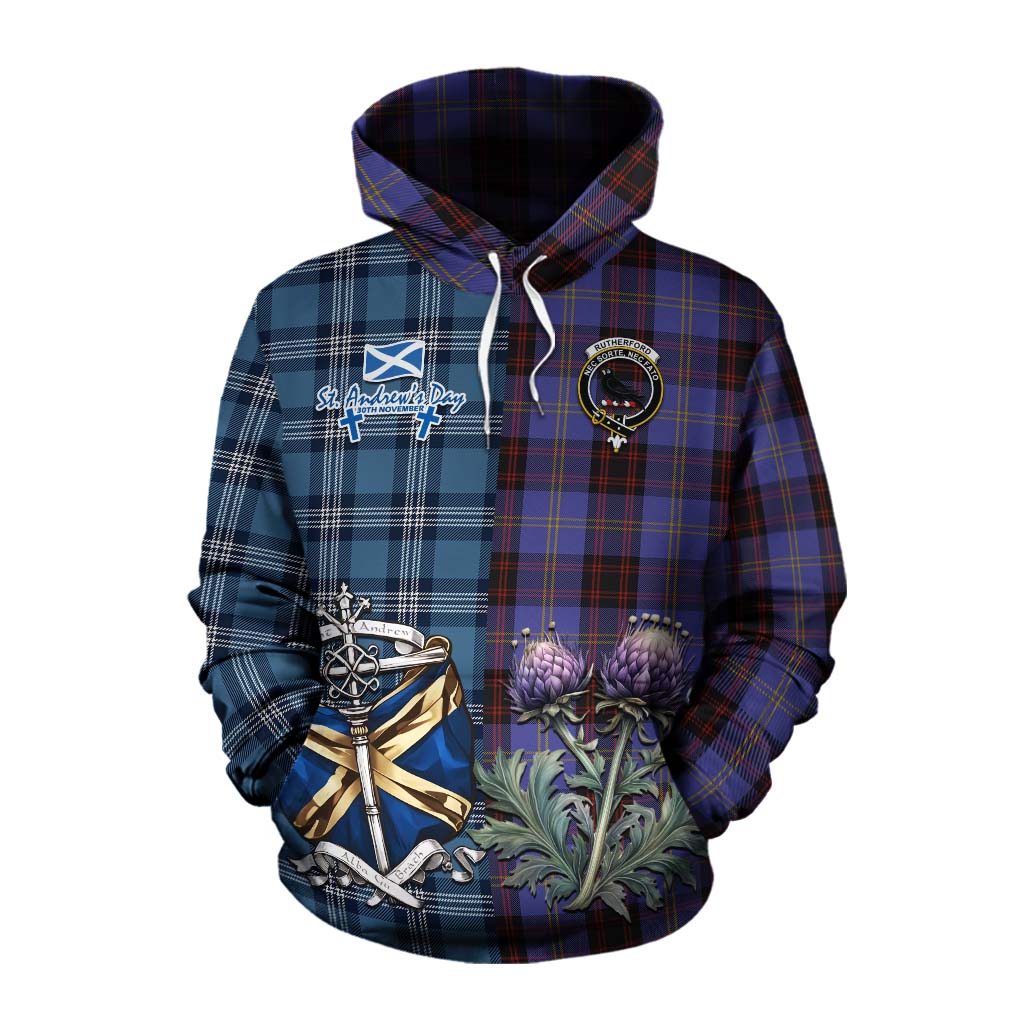 Tartan Vibes Clothing Rutherford Tartan Cotton Hoodie Happy St. Andrew's Day Half Tartan Style