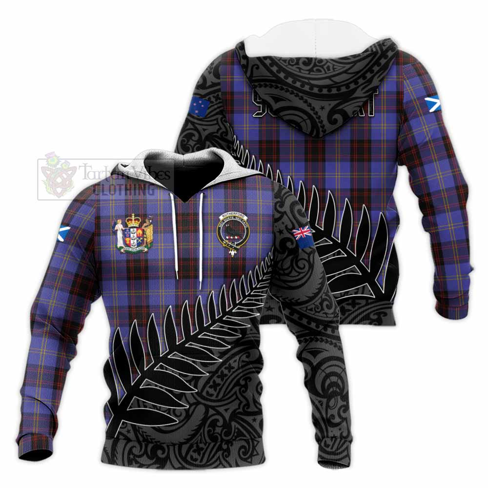 Tartan Vibes Clothing Rutherford Crest Tartan Knitted Hoodie with New Zealand Silver Fern Half Style