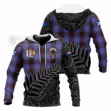 Rutherford Crest Tartan Knitted Hoodie with New Zealand Silver Fern Half Style