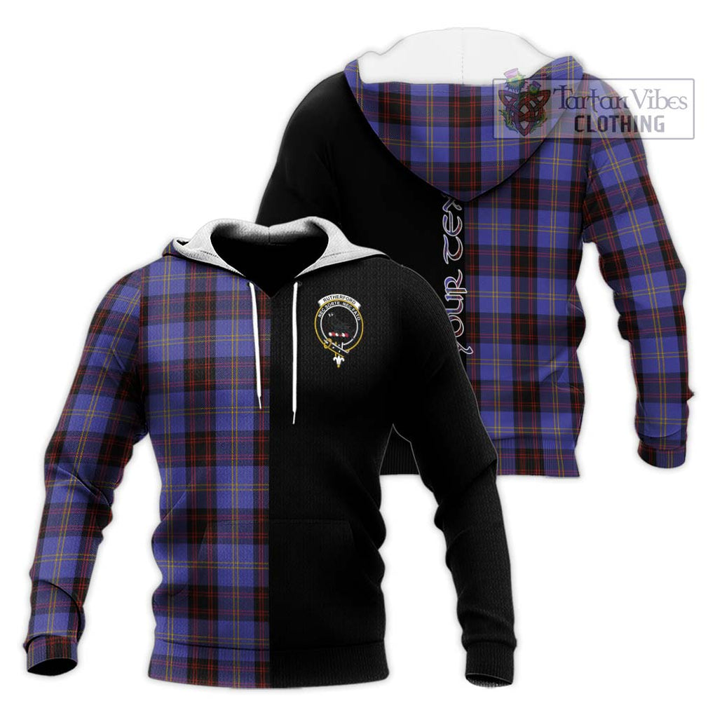 Rutherford Tartan Knitted Hoodie with Family Crest and Half Of Me Style Unisex Knitted Pullover Hoodie - Tartanvibesclothing Shop