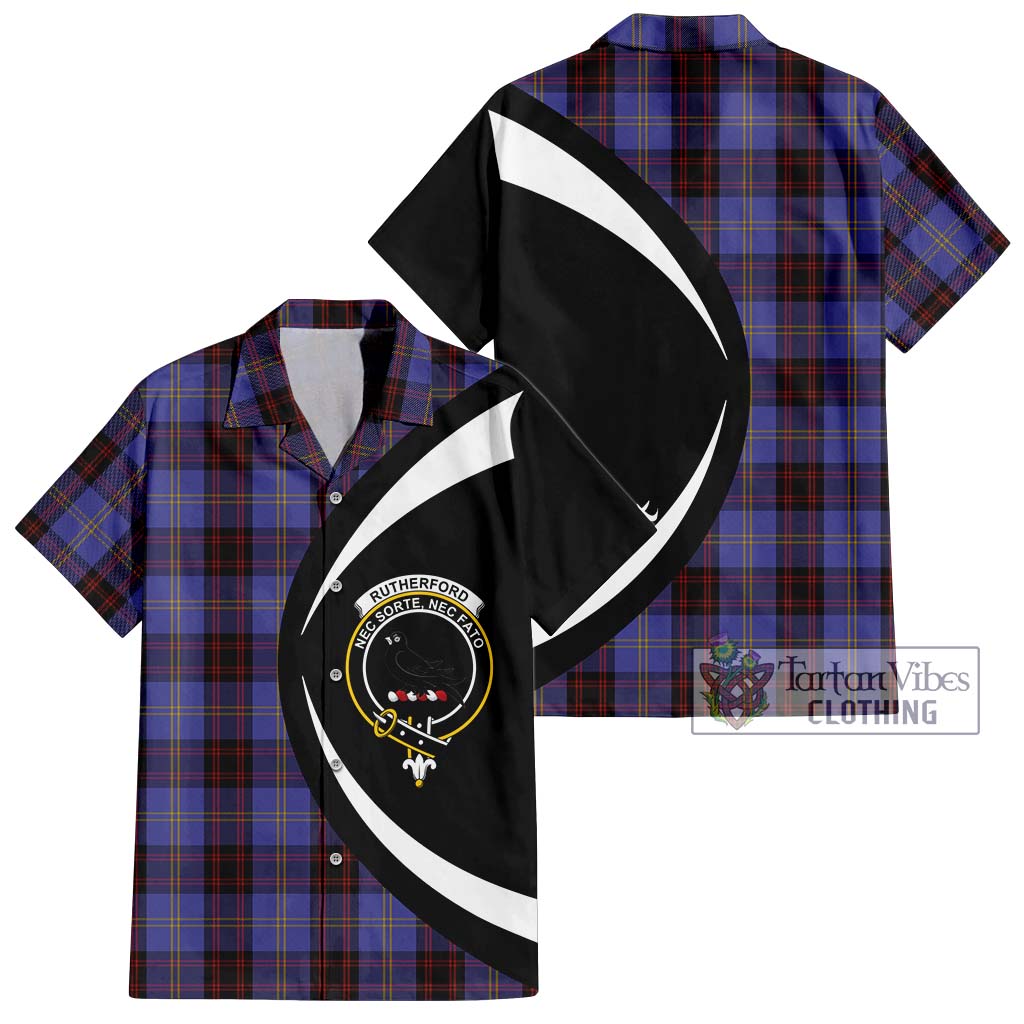 Rutherford Tartan Short Sleeve Button Up with Family Crest Circle Style Kid - Tartan Vibes Clothing