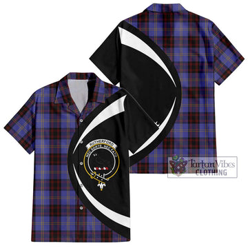 Rutherford Tartan Short Sleeve Button Up with Family Crest Circle Style