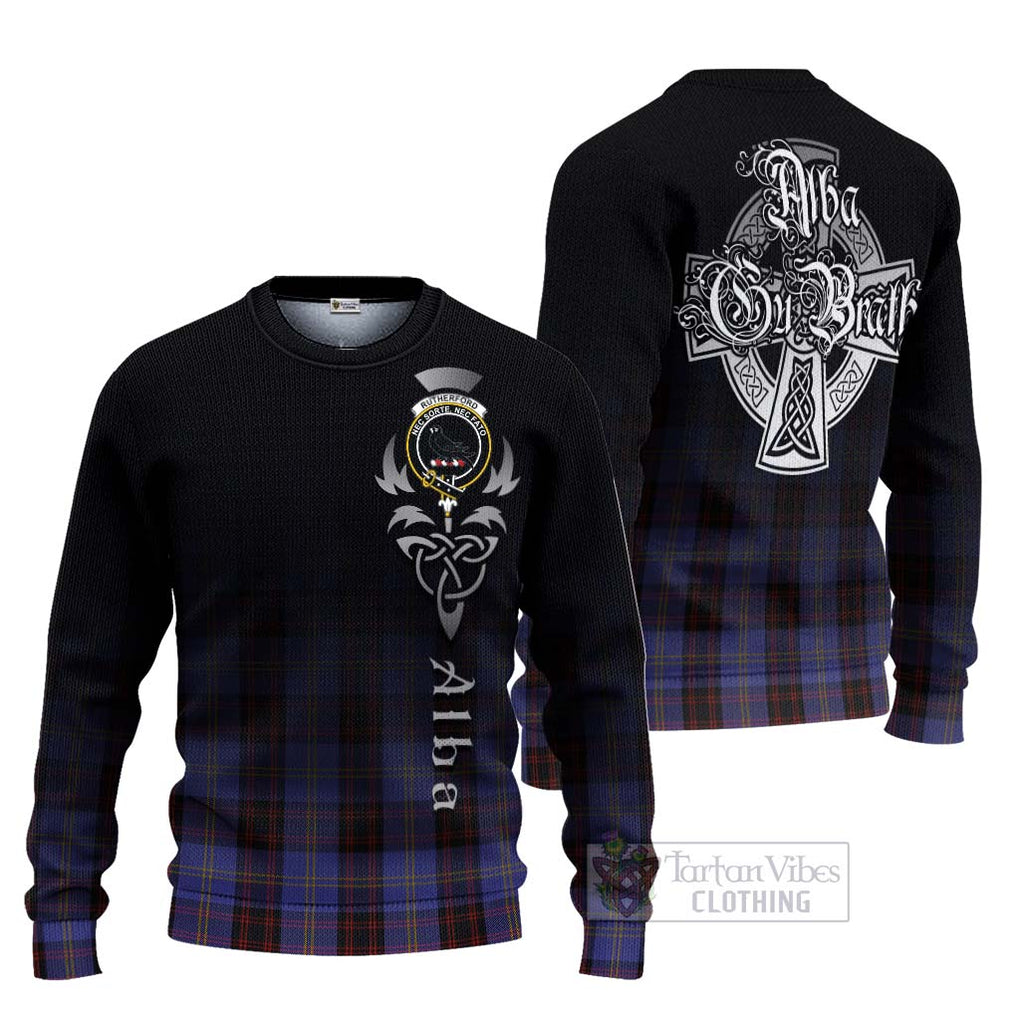 Tartan Vibes Clothing Rutherford Tartan Knitted Sweater Featuring Alba Gu Brath Family Crest Celtic Inspired