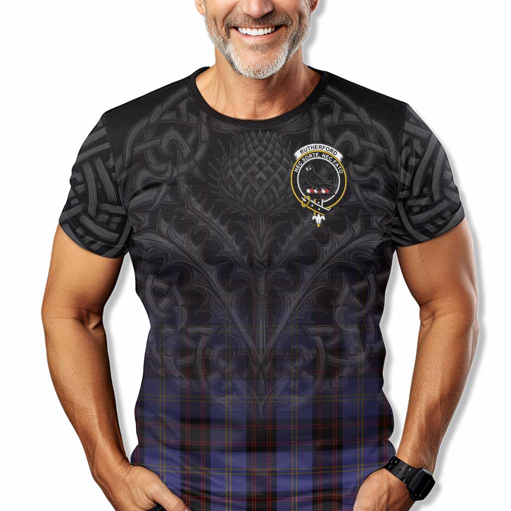 Tartan Vibes Clothing Rutherford Tartan T-Shirt with Family Crest Celtic Thistle Vibes