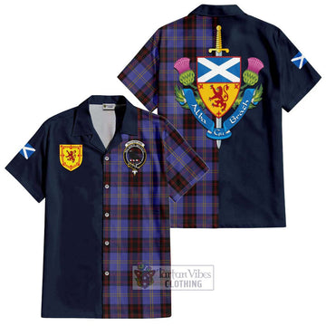 Rutherford Tartan Short Sleeve Button Shirt Alba with Scottish Lion Royal Arm Half Style