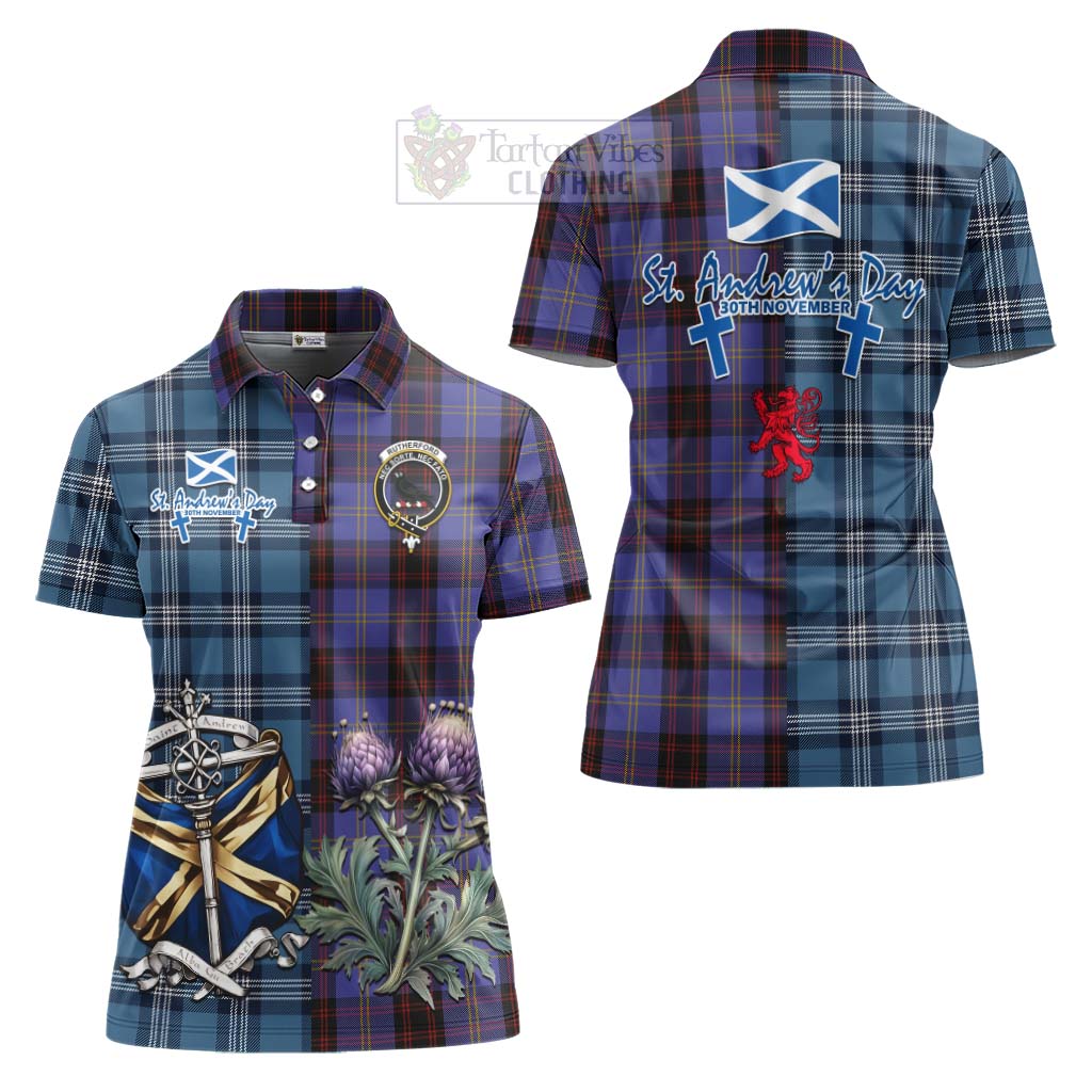 Tartan Vibes Clothing Rutherford Tartan Women's Polo Shirt Happy St. Andrew's Day Half Tartan Style