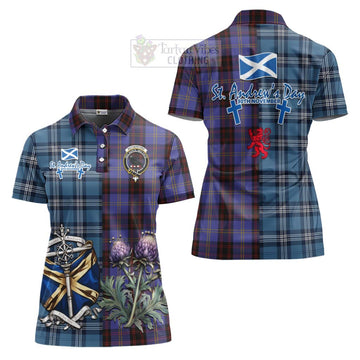 Rutherford Tartan Women's Polo Shirt Happy St. Andrew's Day Half Tartan Style