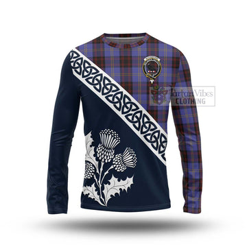 Rutherford Tartan Long Sleeve T-Shirt Featuring Thistle and Scotland Map