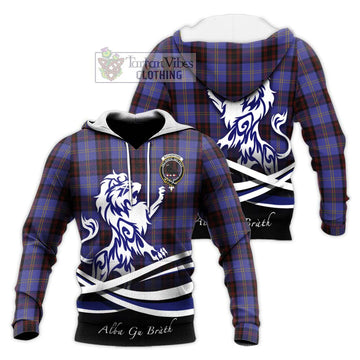 Rutherford Tartan Knitted Hoodie with Alba Gu Brath Regal Lion Emblem