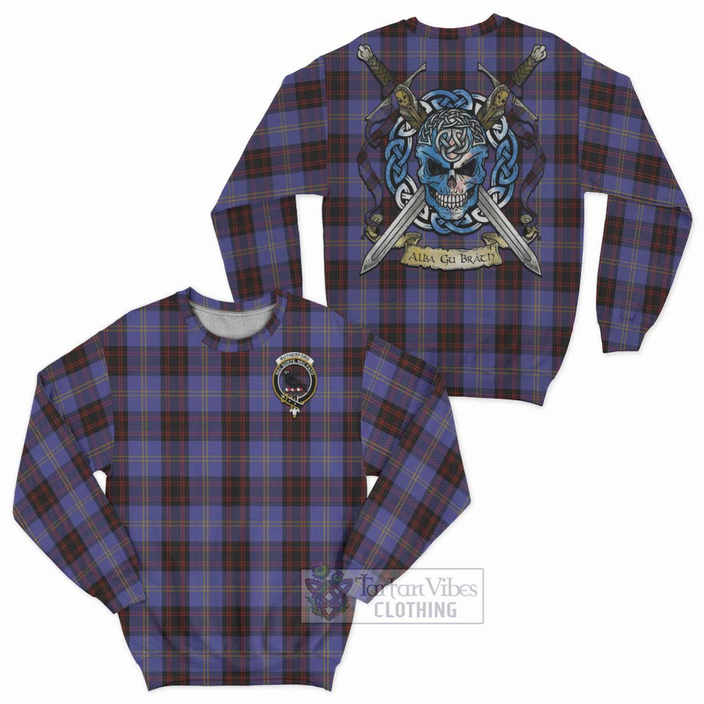 Tartan Vibes Clothing Rutherford Tartan Sweatshirt with Family Crest Celtic Skull Style