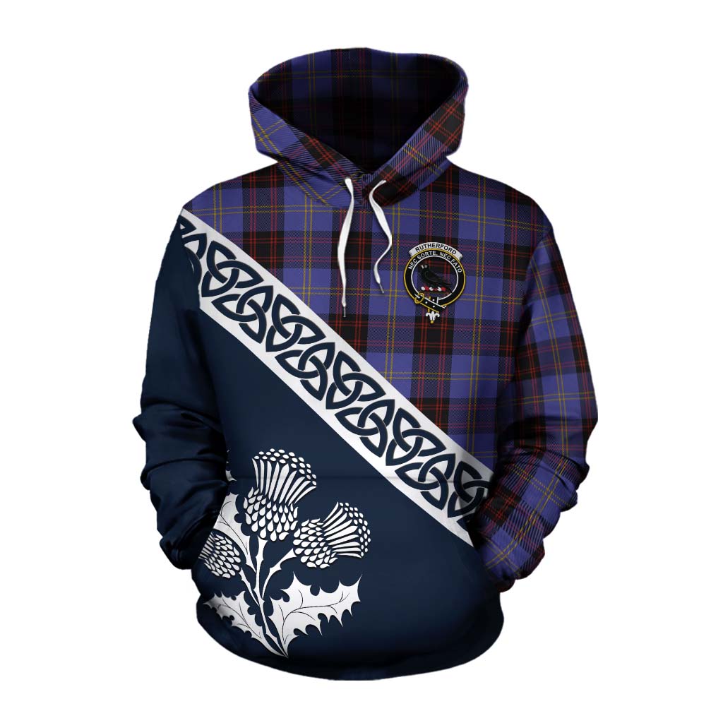 Tartan Vibes Clothing Rutherford Tartan Cotton Hoodie Featuring Thistle and Scotland Map