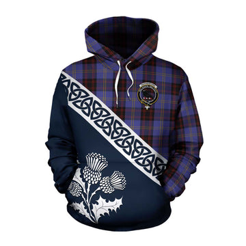 Rutherford Tartan Cotton Hoodie Featuring Thistle and Scotland Map