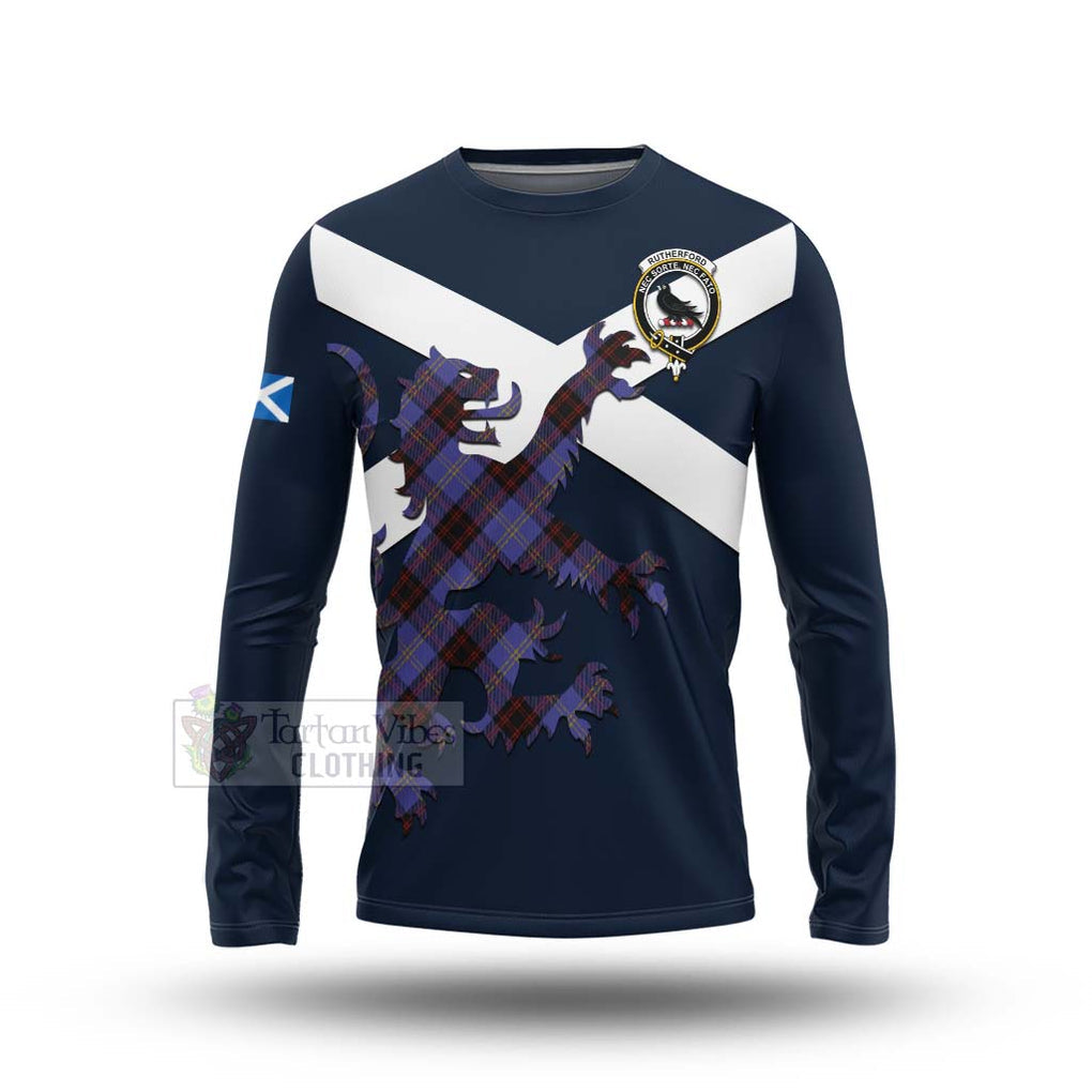 Tartan Vibes Clothing Rutherford Tartan Lion Rampant Long Sleeve T-Shirt – Proudly Display Your Heritage with Alba Gu Brath and Clan Name