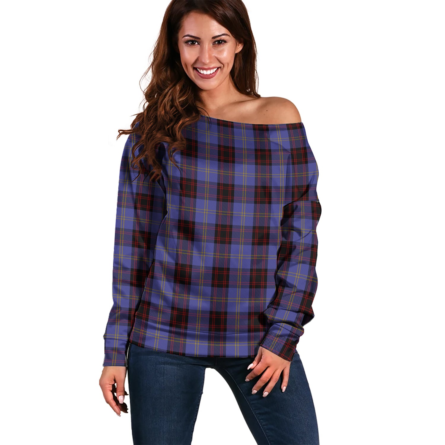 Rutherford Tartan Off Shoulder Women Sweater Women - Tartanvibesclothing Shop