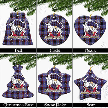 Rutherford Tartan Christmas Ceramic Ornaments with Scottish Gnome Playing Bagpipes