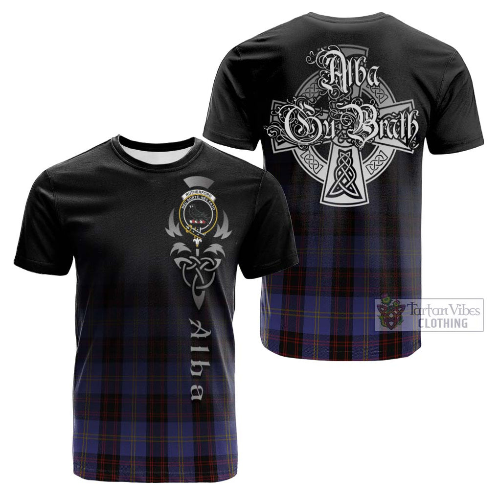 Tartan Vibes Clothing Rutherford Tartan Cotton T-shirt Featuring Alba Gu Brath Family Crest Celtic Inspired