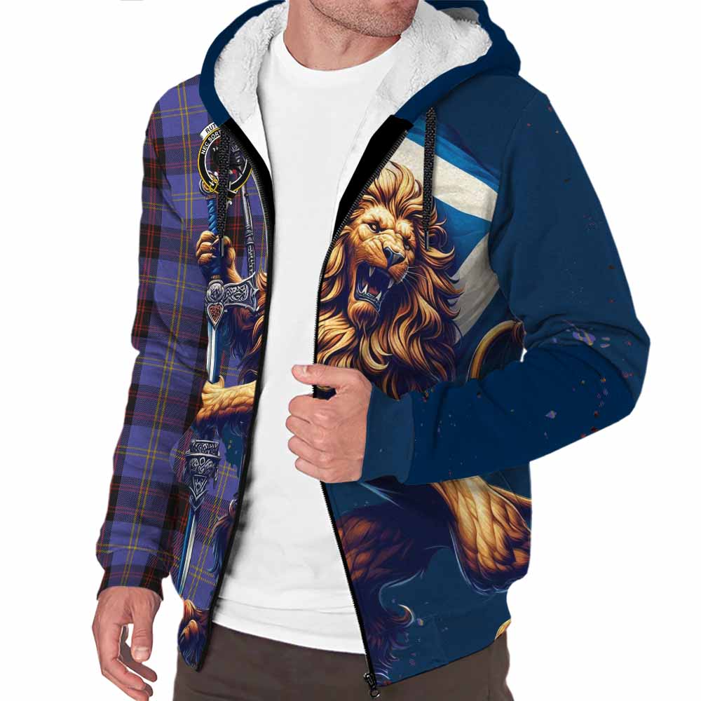 Tartan Vibes Clothing Rutherford Tartan Family Crest Sherpa Hoodie with Scottish Majestic Lion