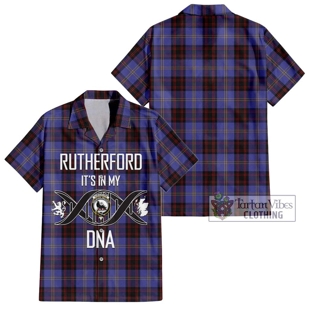 Rutherford Tartan Short Sleeve Button Shirt with Family Crest DNA In Me Style Kid - Tartanvibesclothing Shop