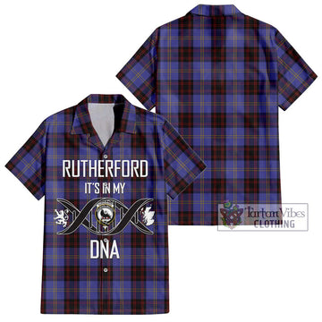 Rutherford Tartan Short Sleeve Button Shirt with Family Crest DNA In Me Style