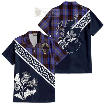 Rutherford Tartan Short Sleeve Button Shirt Featuring Thistle and Scotland Map