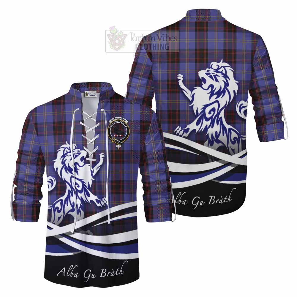 Tartan Vibes Clothing Rutherford Tartan Ghillie Kilt Shirt with Alba Gu Brath Regal Lion Emblem