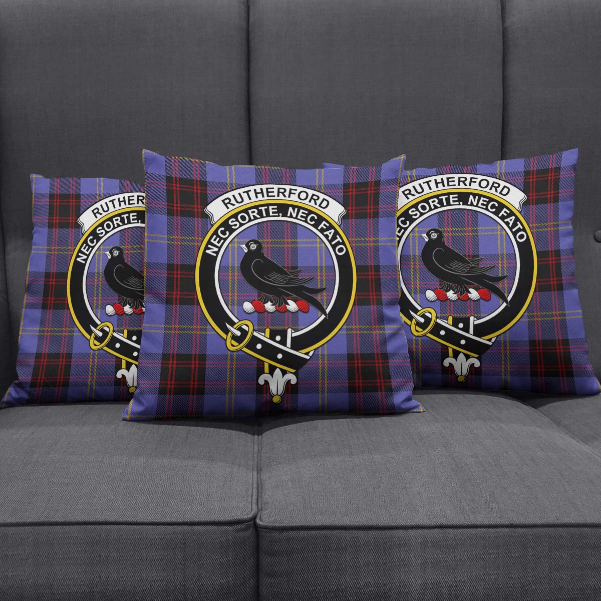 Rutherford Tartan Pillow Cover with Family Crest Square Pillow Cover - Tartanvibesclothing