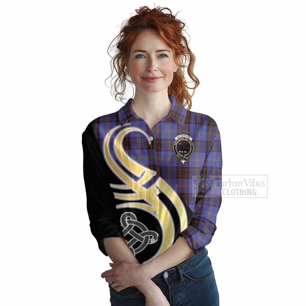 Tartan Vibes Clothing Rutherford Tartan Women's Casual Shirt with Family Crest and Celtic Symbol Style