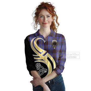 Rutherford Tartan Women's Casual Shirt with Family Crest and Celtic Symbol Style