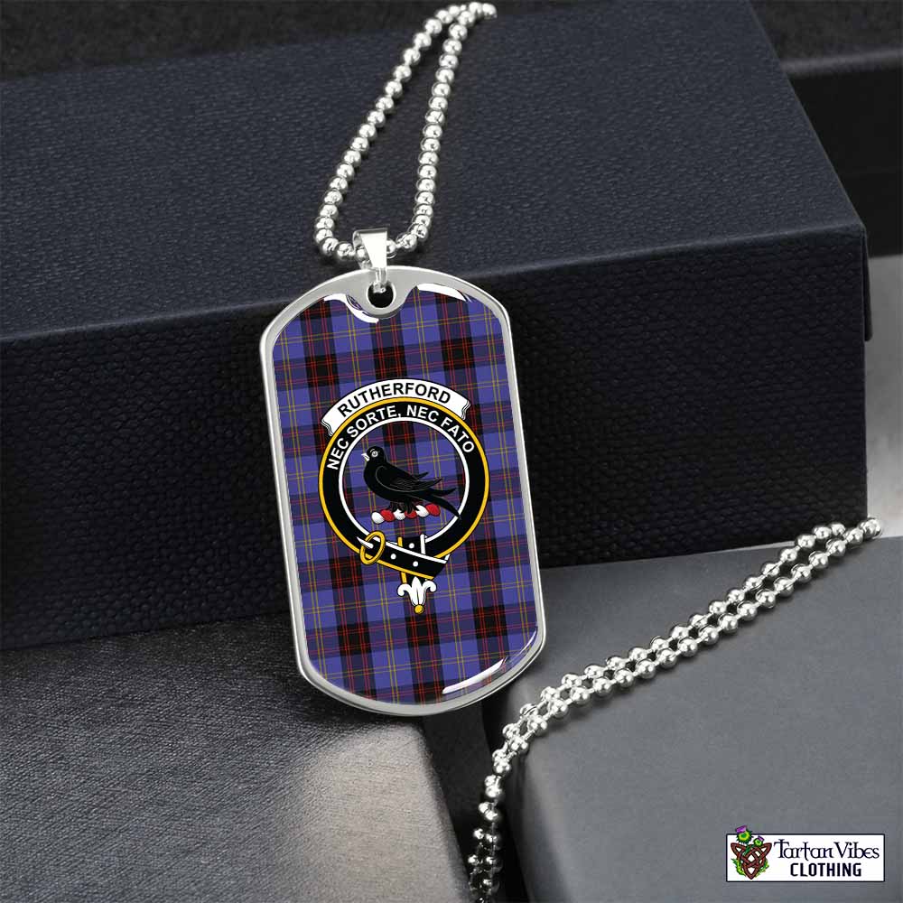 Tartan Vibes Clothing Rutherford Tartan Dog Tag Necklace with Family Crest