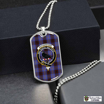 Rutherford Tartan Dog Tag Necklace with Family Crest