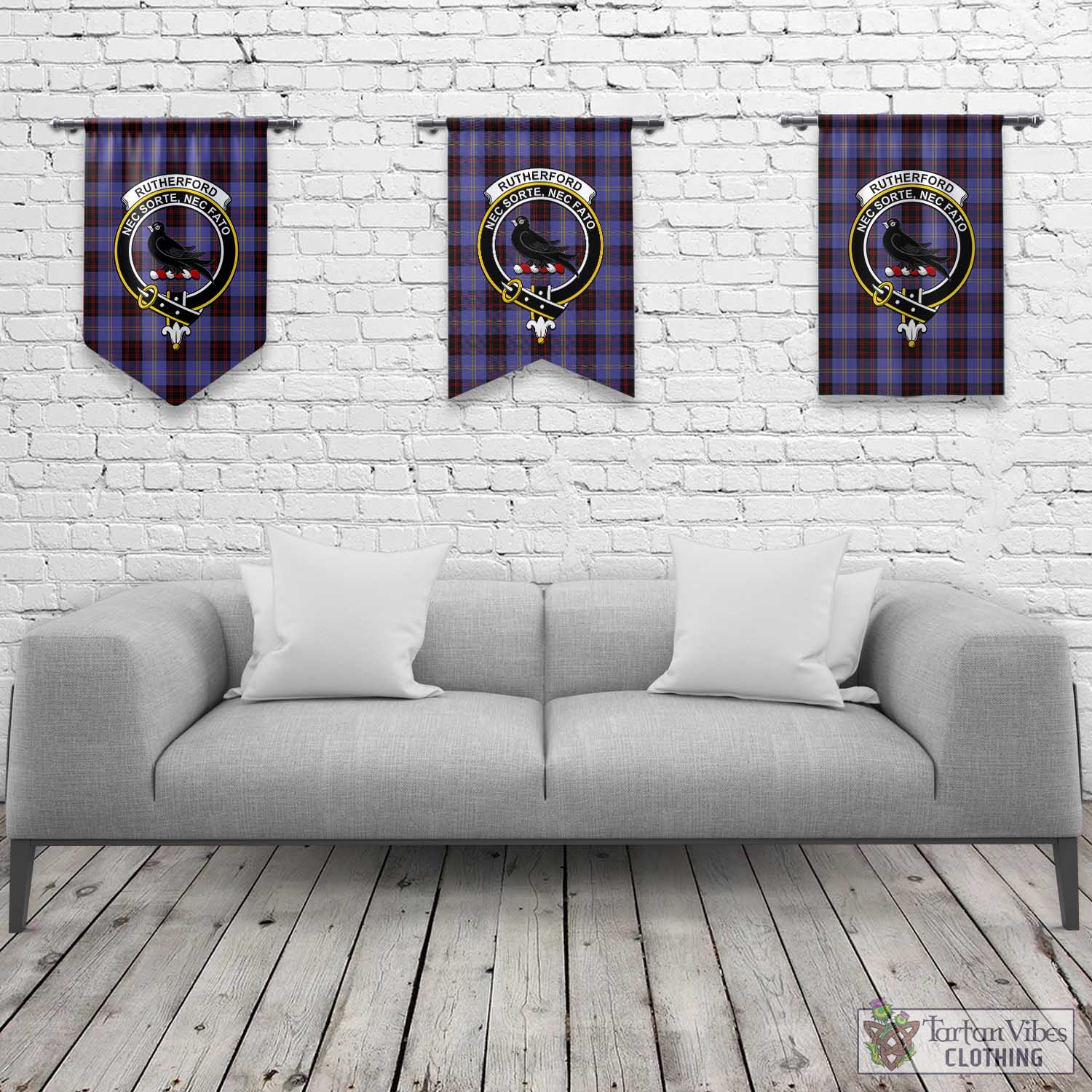 Tartan Vibes Clothing Rutherford Tartan Gonfalon, Tartan Banner with Family Crest