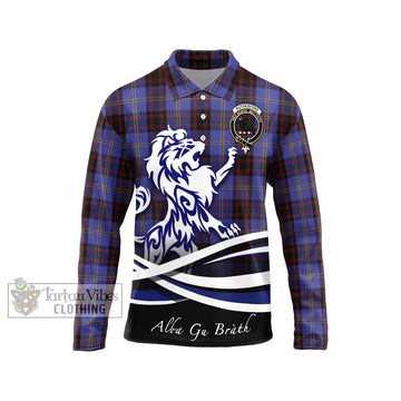 Rutherford Tartan Long Sleeve Polo Shirt with Alba Gu Brath Regal Lion Emblem