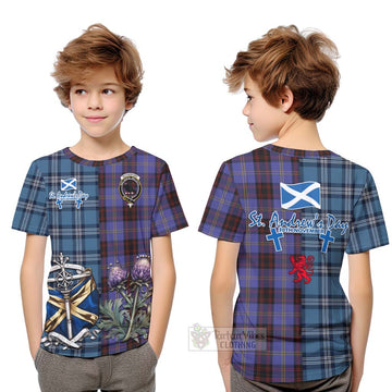 Rutherford Tartan Kid T-Shirt Happy St. Andrew's Day Half Tartan Style Youth XL Size14 - Tartan Vibes Clothing