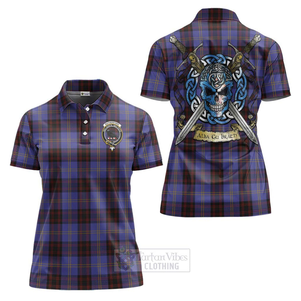 Tartan Vibes Clothing Rutherford Tartan Women's Polo Shirt with Family Crest Celtic Skull Style