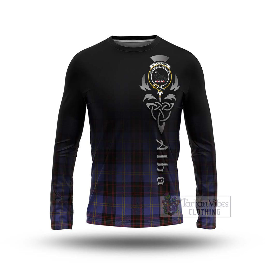 Tartan Vibes Clothing Rutherford Tartan Long Sleeve T-Shirt Featuring Alba Gu Brath Family Crest Celtic Inspired