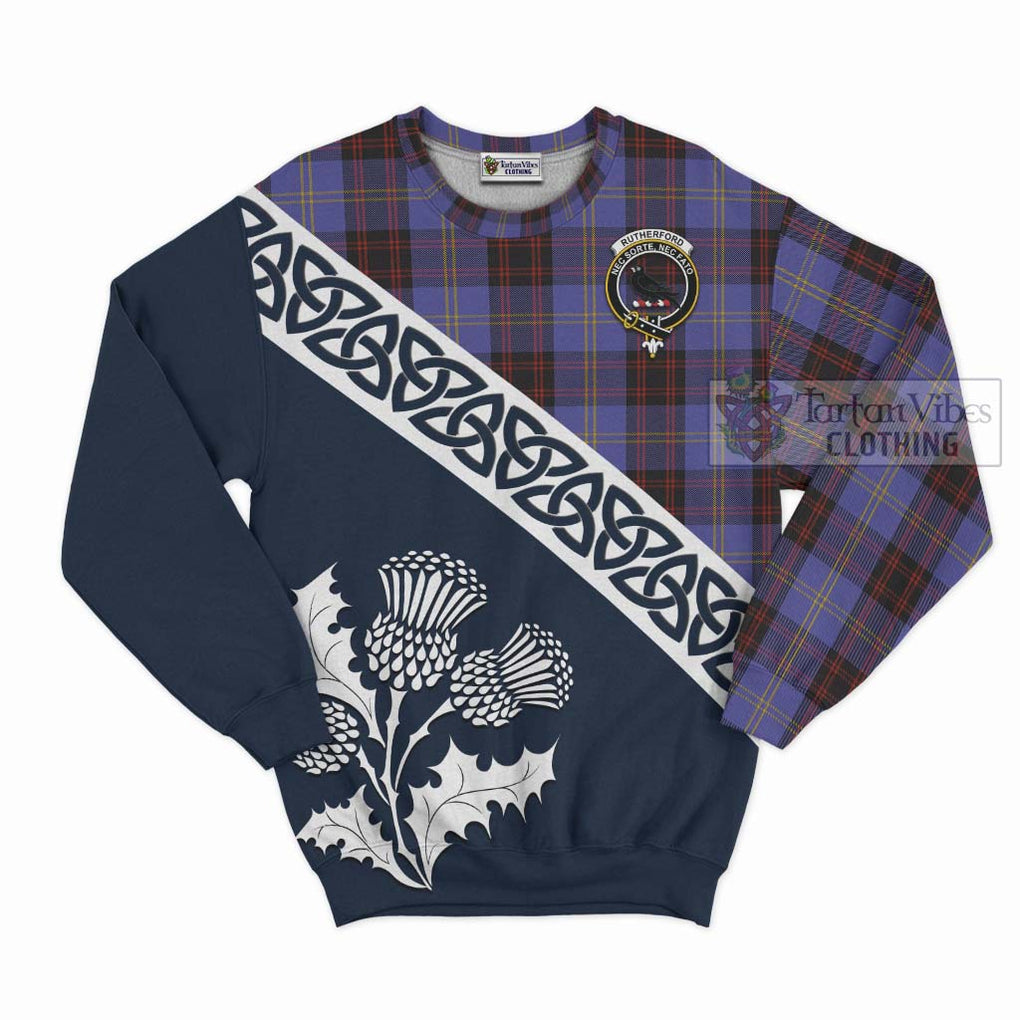 Tartan Vibes Clothing Rutherford Tartan Sweatshirt Featuring Thistle and Scotland Map