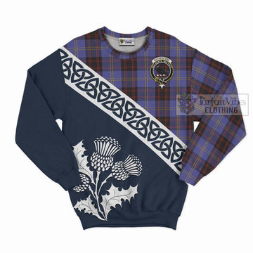 Rutherford Tartan Sweatshirt Featuring Thistle and Scotland Map