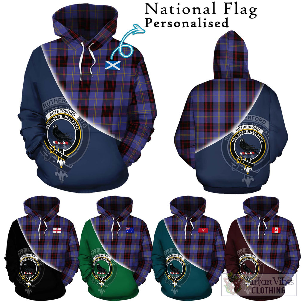 Rutherford Tartan Hoodie with Personalised National Flag and Family Crest Half Style Zip Hoodie - Tartanvibesclothing Shop